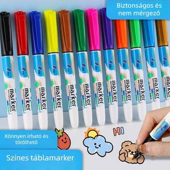 12 színű fehér tábla-marker gyerekek rajztábláihoz, könnyen írható és törölhető, irodák és értekezletek számára