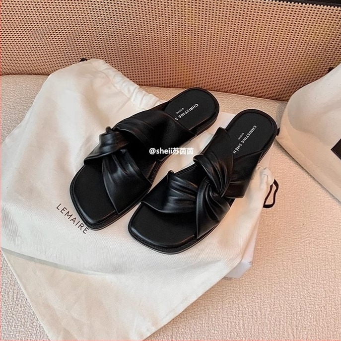 Grape Mom inspirációjára készült minimalist Strandpapucs nőknek, négyszögletes orrú, csavart redőkkel, nyári kültéri viselet