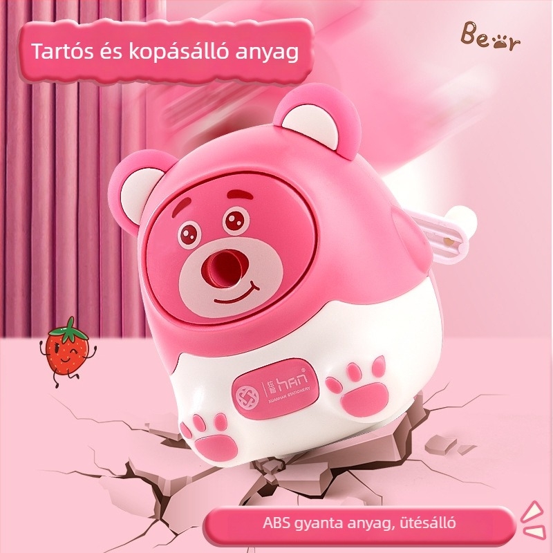 Állat alakú ceruzahegyező, kézi hajtású, automatikus grafitbetöltéssel, általános iskolások számára