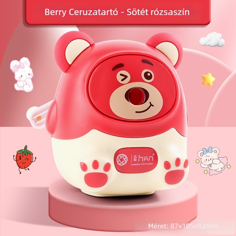 Állat alakú ceruzahegyező, kézi hajtású, automatikus grafitbetöltéssel, általános iskolások számára