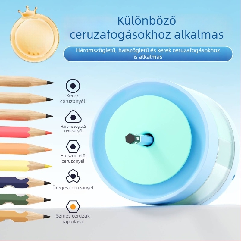 Magas esztétikájú elektromos ceruzahegyező kettős energiaellátással, 3–az–1-ben, beépített tervező és tolltartóval, újratölthető, diákoknak
