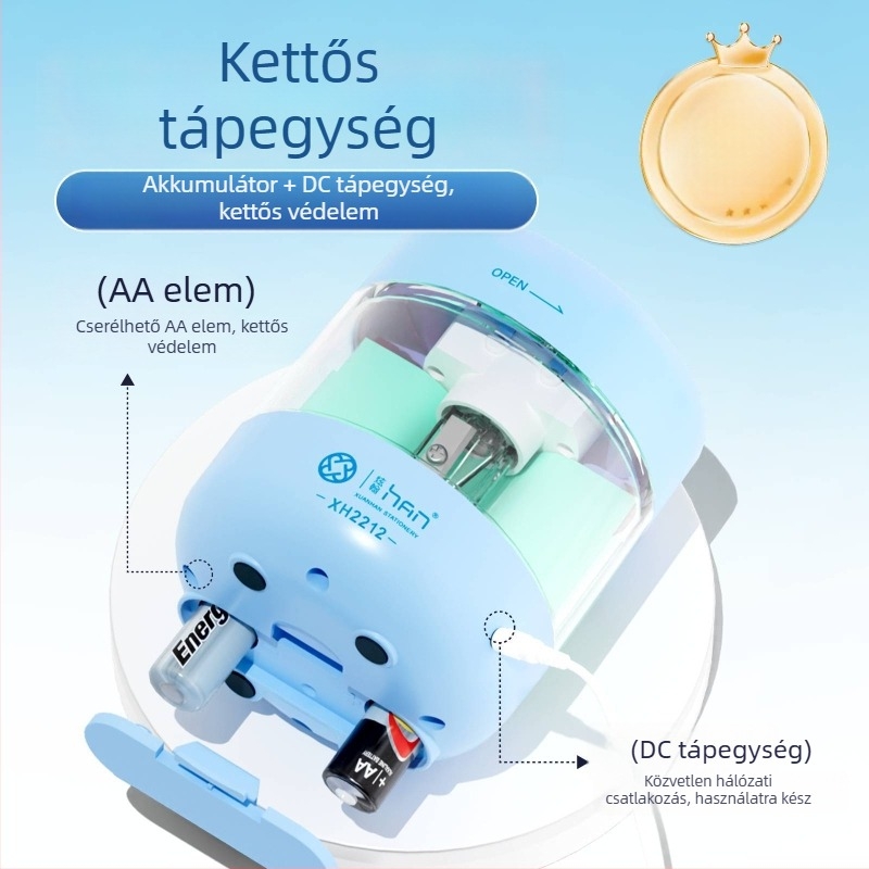 Magas esztétikájú elektromos ceruzahegyező kettős energiaellátással, 3–az–1-ben, beépített tervező és tolltartóval, újratölthető, diákoknak