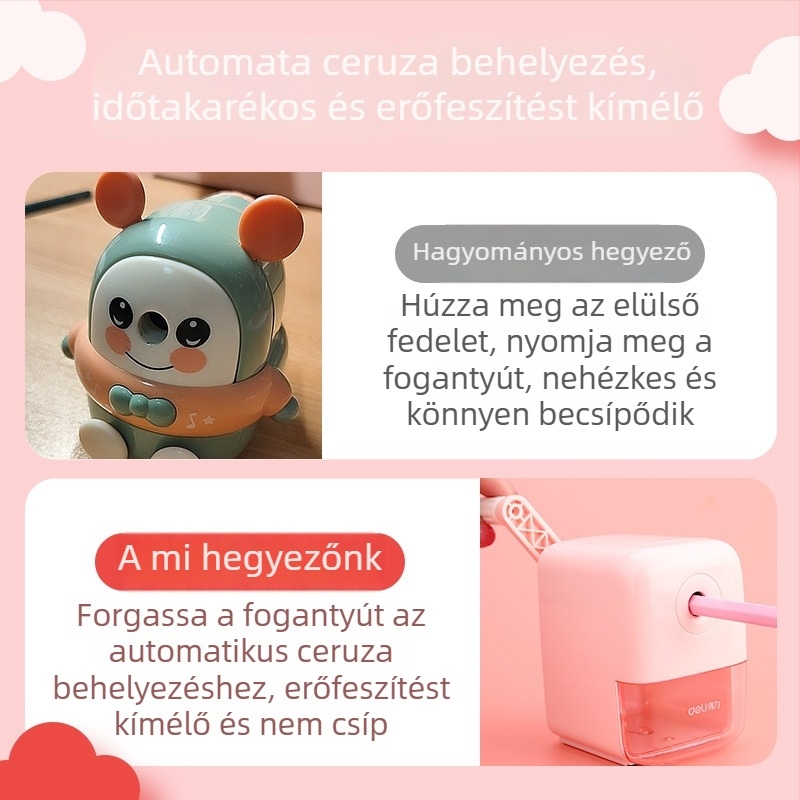 Deli 71158 Ceruzahegyező – kézi hajtású, kompakt és hordozható grafit ceruzákhoz