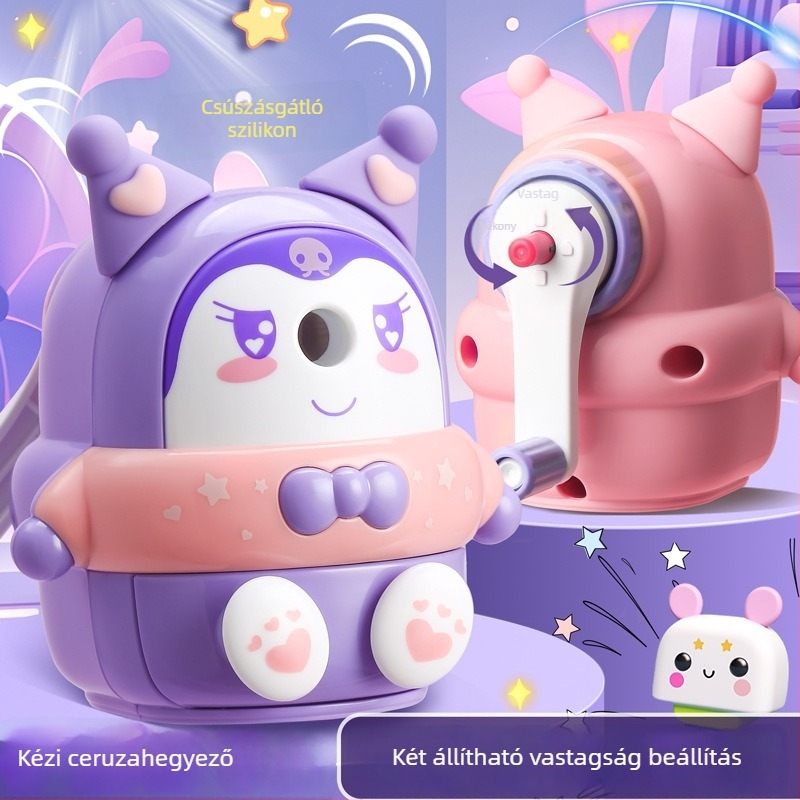 Kulomi Sanrio ceruzahegyező - fából készült, kézi hajtású, általános iskolások számára