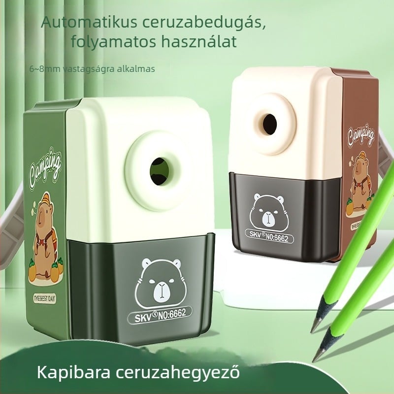 Capybara ceruzahegyező gyerekeknek, kézi tekerésű, rajzfilmszerű dizájn