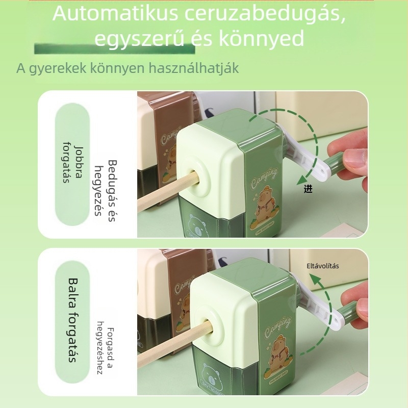 Capybara ceruzahegyező gyerekeknek, kézi tekerésű, rajzfilmszerű dizájn