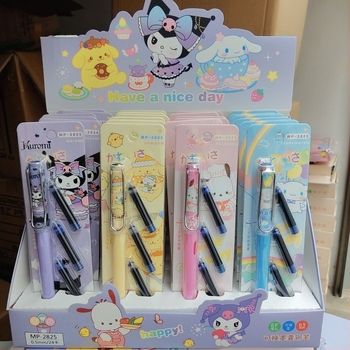 Sanrio töltőtoll 3 tartalék tintasacskóval Kuromi, Cinnamon Dog és Pudding számára — kezdőknek íráshoz