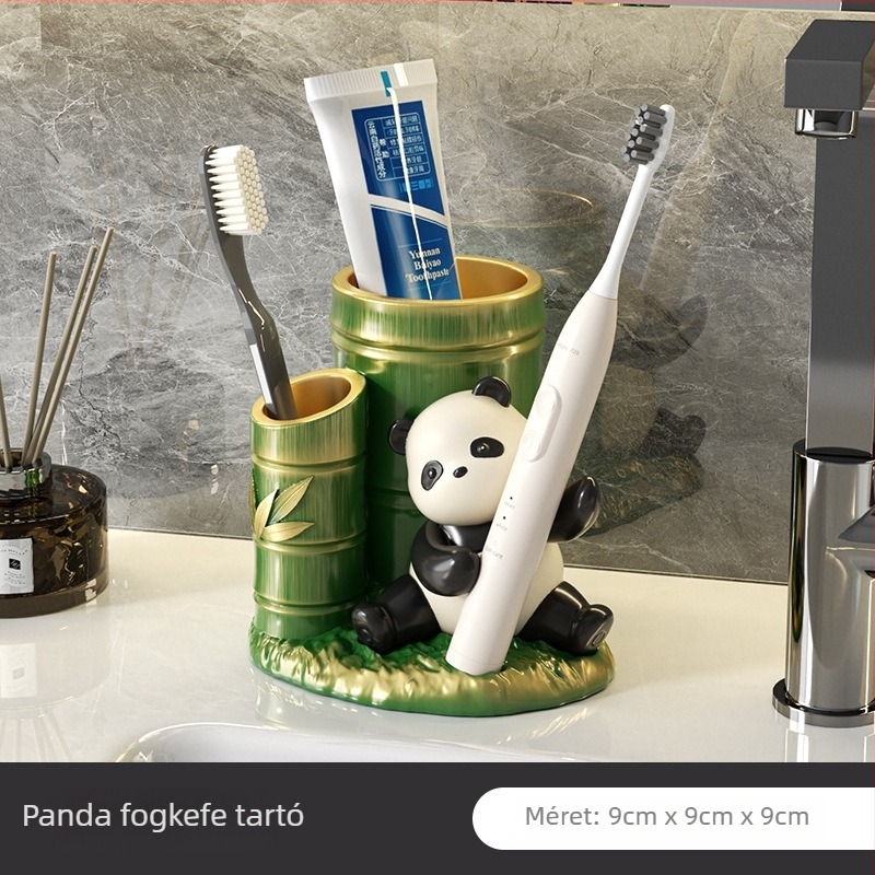Panda-stílusú gyanta alapú fogkefetartó és sminkecset-tároló