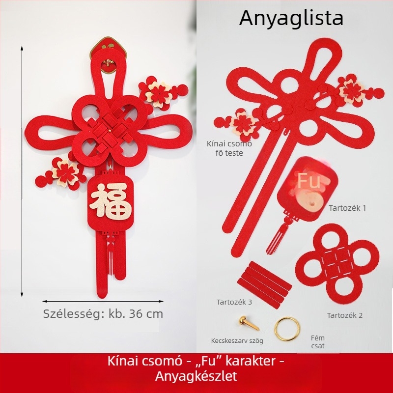 Újévi kínai csomó ajtódísz a szerencse szimbólumával, lakásavatóra és a Tavaszi Fesztiválra 2026