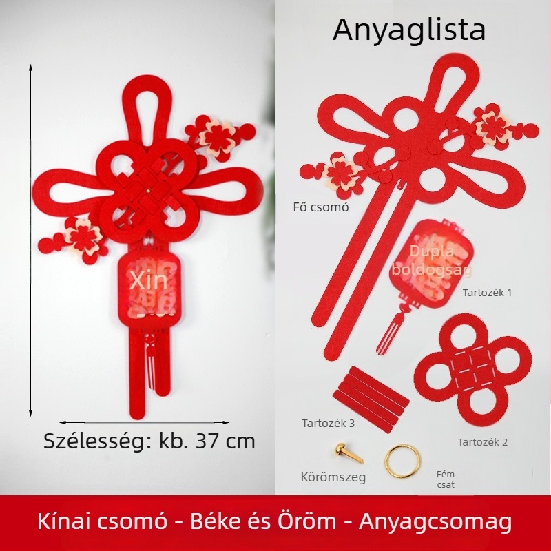 Újévi kínai csomó ajtódísz a szerencse szimbólumával, lakásavatóra és a Tavaszi Fesztiválra 2026