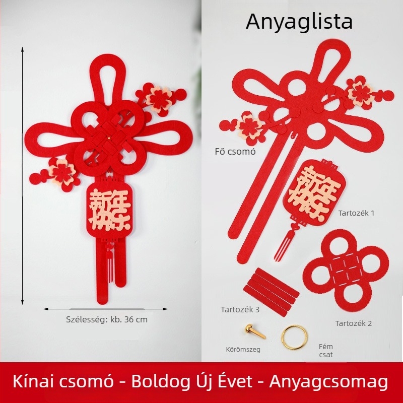 Újévi kínai csomó ajtódísz a szerencse szimbólumával, lakásavatóra és a Tavaszi Fesztiválra 2026