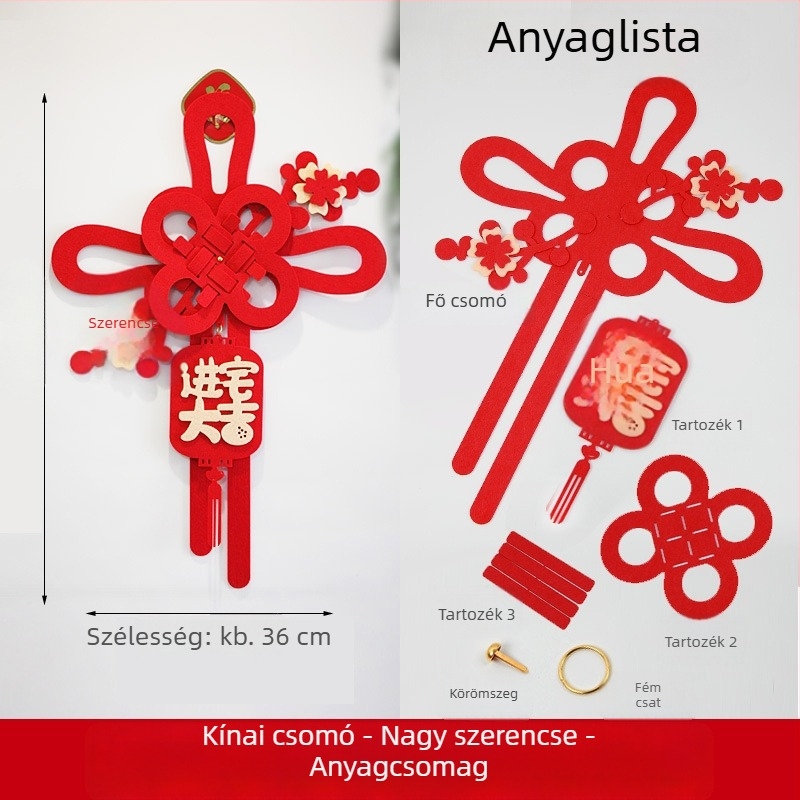 Újévi kínai csomó ajtódísz a szerencse szimbólumával, lakásavatóra és a Tavaszi Fesztiválra 2026