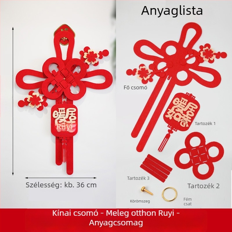 Újévi kínai csomó ajtódísz a szerencse szimbólumával, lakásavatóra és a Tavaszi Fesztiválra 2026