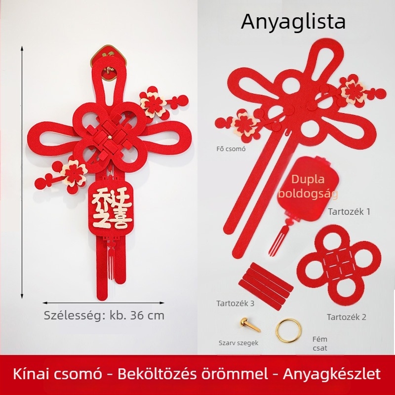 Újévi kínai csomó ajtódísz a szerencse szimbólumával, lakásavatóra és a Tavaszi Fesztiválra 2026