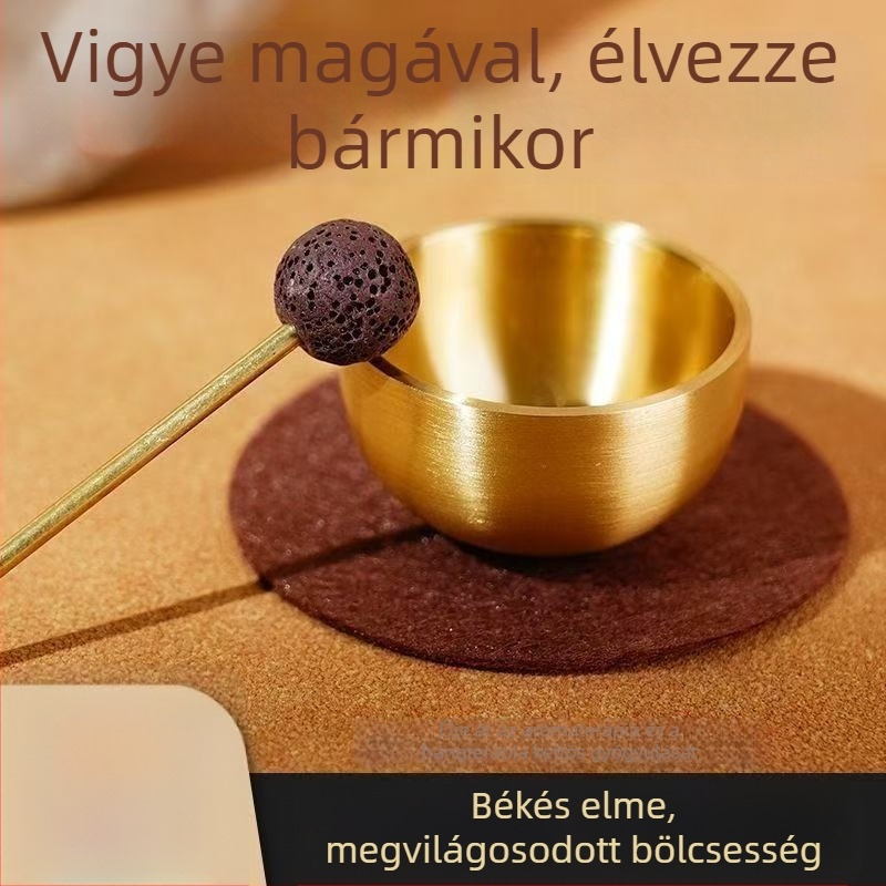 Réz éneklő tál mini meditációhoz és stresszoldáshoz — kézműves hangterápia illóolajjal, ajándék