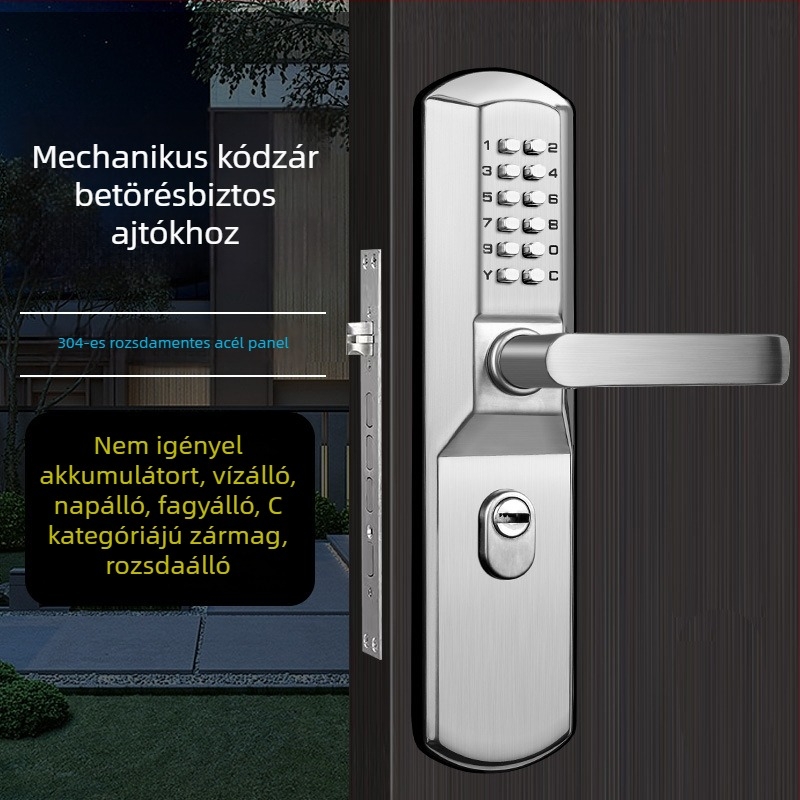 Mechanikus jelszavas zár fogantyúval biztonsági ajtókhoz, vízálló, áramellátás nélkül, beltéri és kültéri használatra (Model 703)