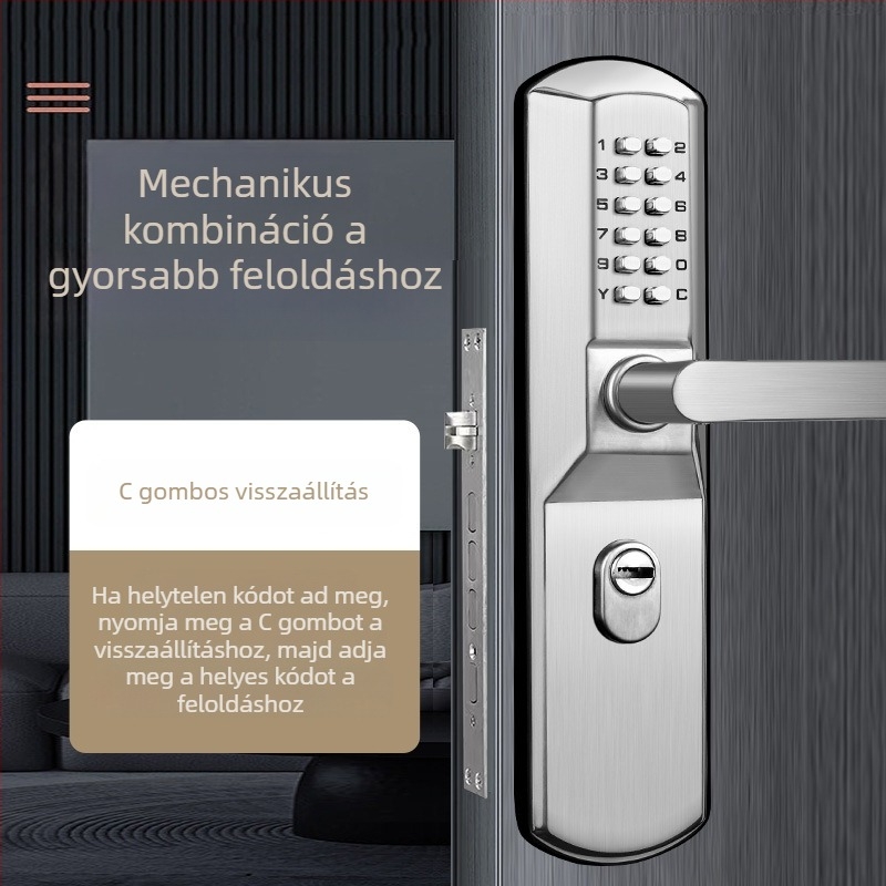 Mechanikus jelszavas zár fogantyúval biztonsági ajtókhoz, vízálló, áramellátás nélkül, beltéri és kültéri használatra (Model 703)