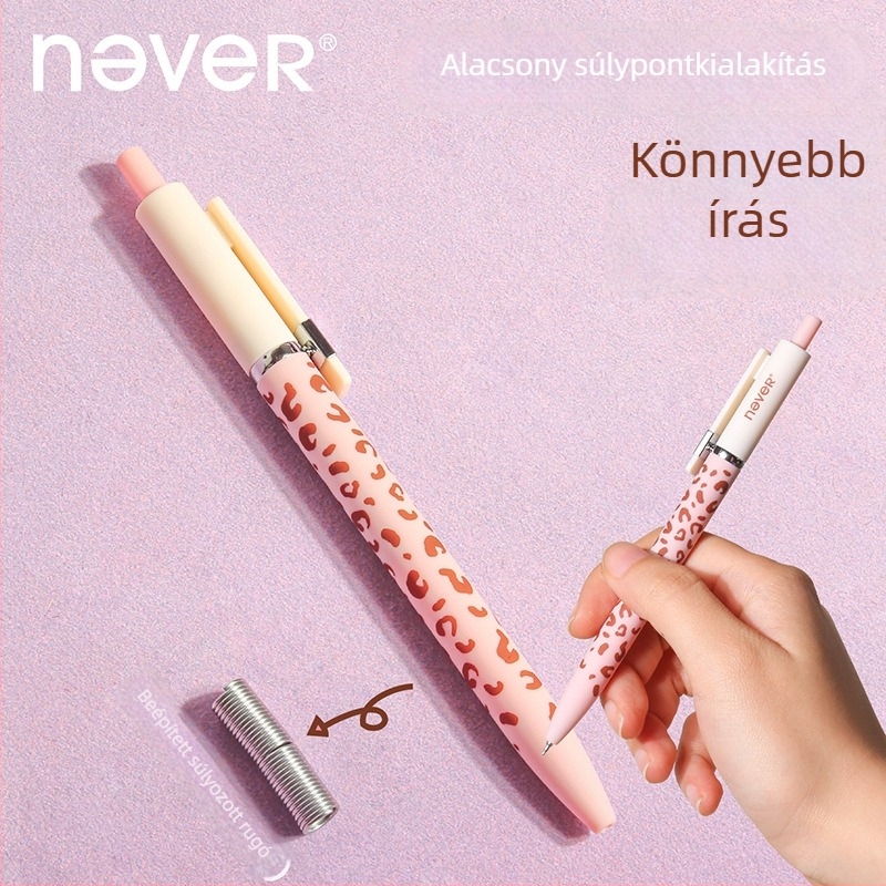 Never Leopard Print gél toll készlet – Nebula Bobo / Berry Cocoa, visszahúzható, dupla golyófej, kiváló dizájn