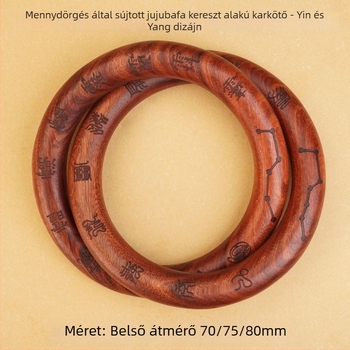 Villámlátott jujubafa karkötő, kereszt a mennyei írásokkal és tabukkal, Yin-Yang szimbólum, taoista artefakt, Zhang Zhi Shun stílus, félig kézműves, félig gépi kivitel, testreszabható
