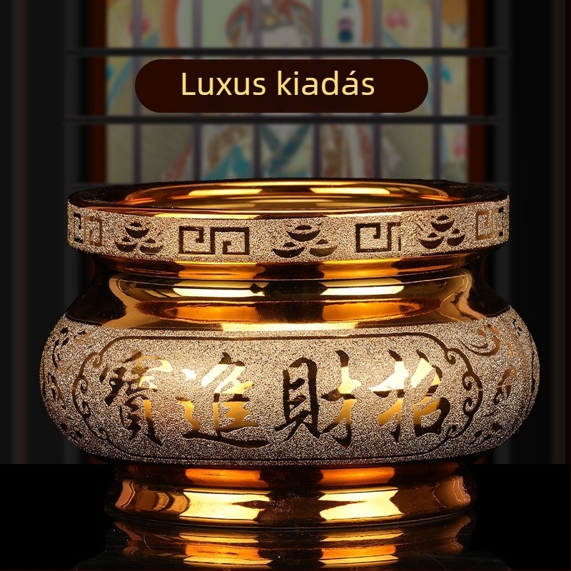 Kerámiás füstölő tartó homok–arany glazúrral, otthoni használatra, Buddha és Guanyin tiszteletére