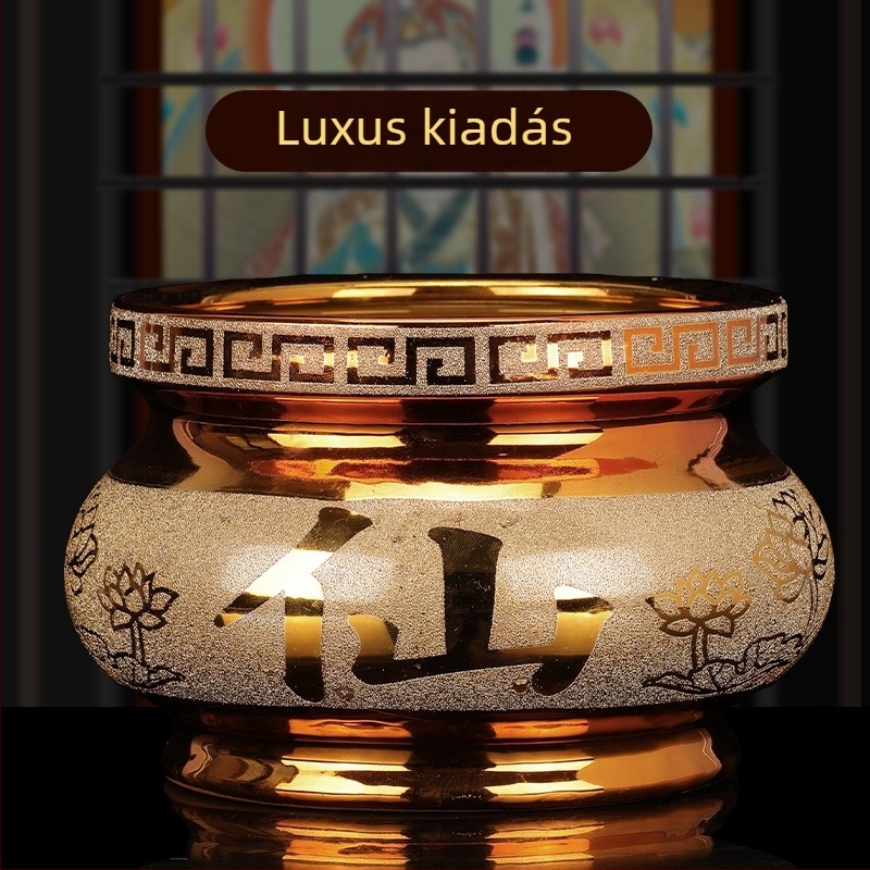 Kerámiás füstölő tartó homok–arany glazúrral, otthoni használatra, Buddha és Guanyin tiszteletére