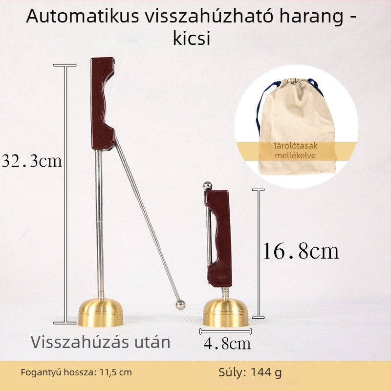 Réz buddhista mantra-csengő, kihúzható mechanizmussal, oltárdekoráció