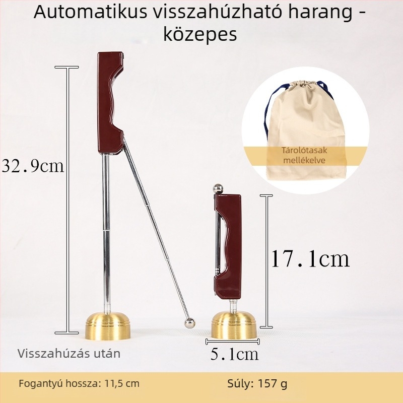 Réz buddhista mantra-csengő, kihúzható mechanizmussal, oltárdekoráció