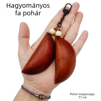 Őszibarack színű fa, kétoldalas, sima félhold alakú kupa hexagrammával és Yin–Yang motívummal, buddhista oltárhoz
