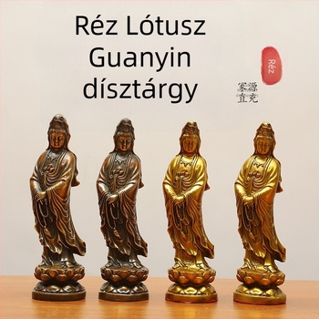 Sárgaréz Guanyin szobor otthoni szentélyhez, lótusszal