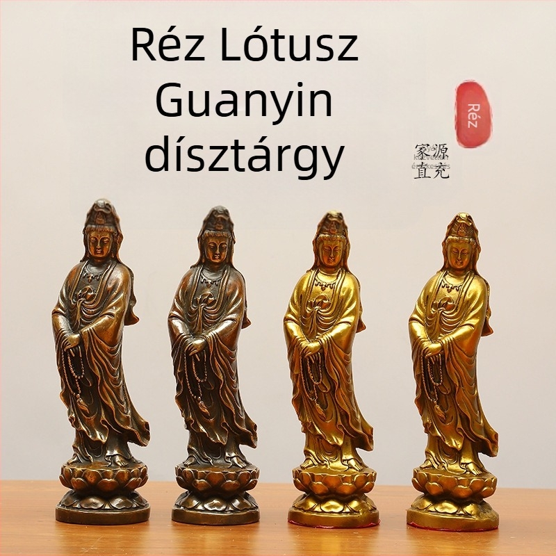 Sárgaréz Guanyin szobor otthoni szentélyhez, lótusszal