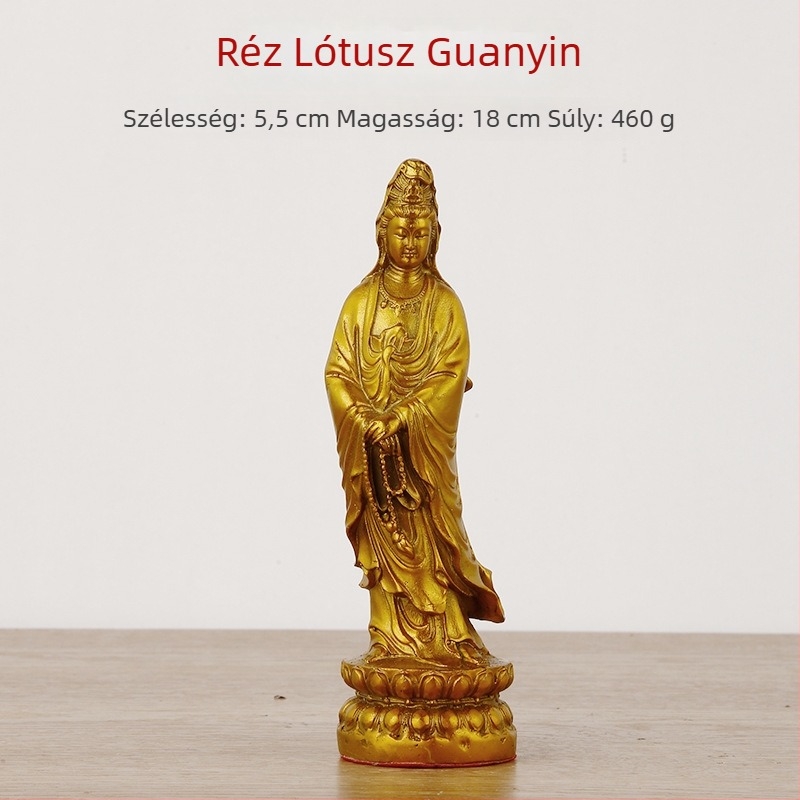 Sárgaréz Guanyin szobor otthoni szentélyhez, lótusszal