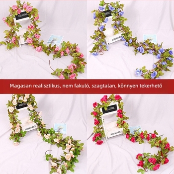 Mű rózsa futó, 17 virággal, dekoratív műanyag virágvonal beltéri használatra