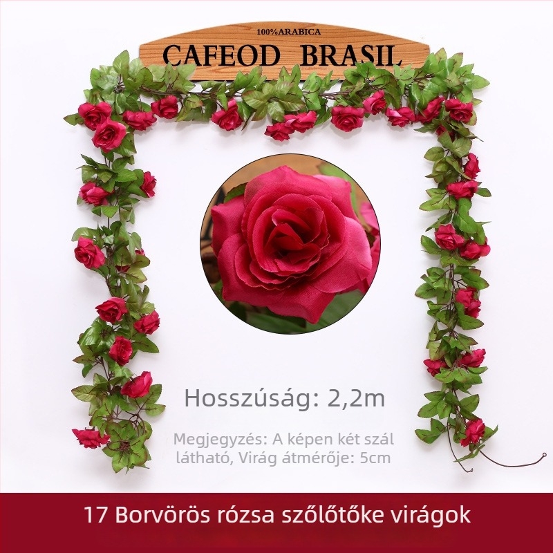 Mű rózsa futó, 17 virággal, dekoratív műanyag virágvonal beltéri használatra
