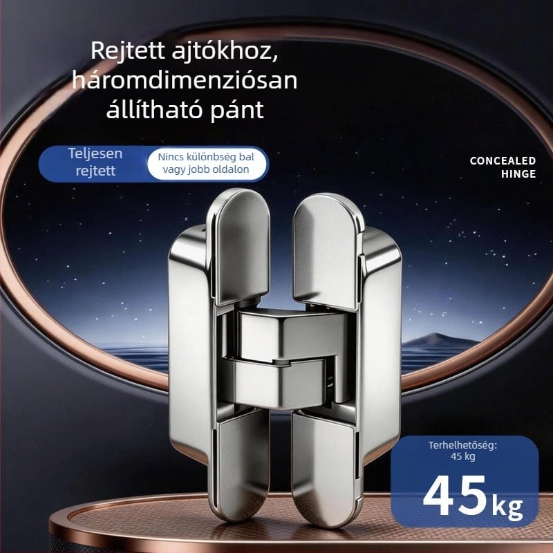 Háromdimenziós állítható rejtett keresztes zsanér faajtóhoz, kifelé nyíló, cinkötvözet