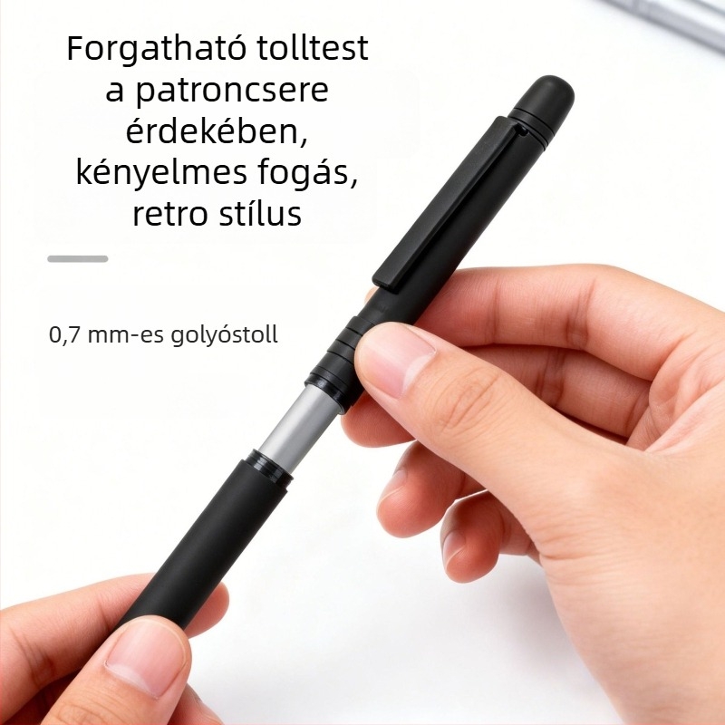 Három az egyben fekete fém golyóstollal, forgó aláírási mechanizmussal és mechanikus ceruzával