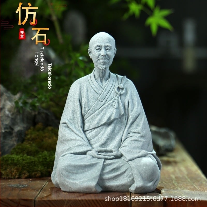 Master Hongyi Li Shutong buddhista szobra – gyanta alapú szobor homokkő-hatású, kínai zen tanulmányi és otthoni dekorációhoz