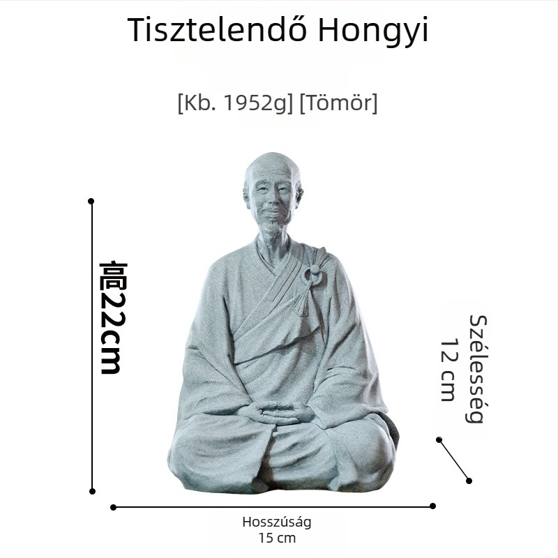 Master Hongyi Li Shutong buddhista szobra – gyanta alapú szobor homokkő-hatású, kínai zen tanulmányi és otthoni dekorációhoz