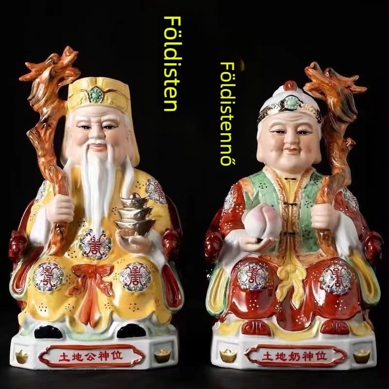 Kerámi Buddha-szobrok otthoni tiszteletre: Föld Istene és Fu De Zhengshen