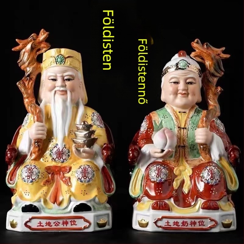 Kerámi Buddha-szobrok otthoni tiszteletre: Föld Istene és Fu De Zhengshen