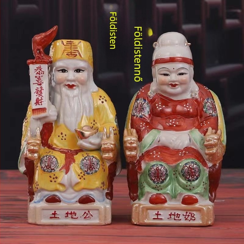 Kerámi Buddha-szobrok otthoni tiszteletre: Föld Istene és Fu De Zhengshen