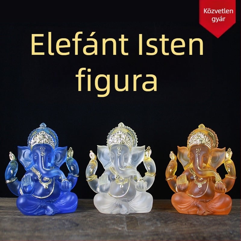 Gyanta Elefánt Istenség Szobor – Ganésa, indiai elefántfejű isten, délkelet-ázsiai vintage stílus