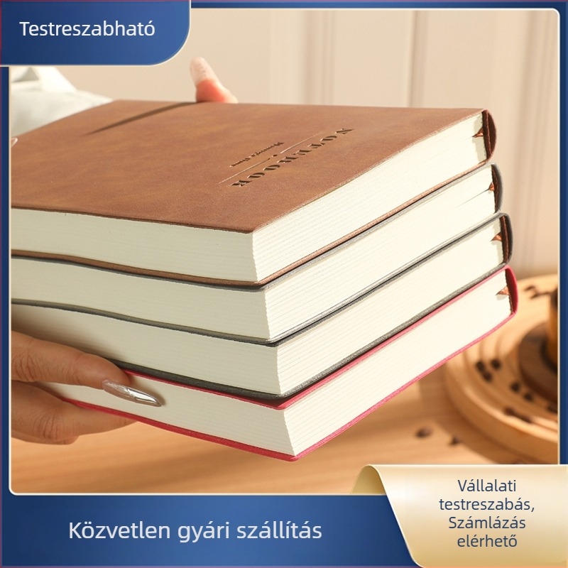 Vastagított üzleti puha fedelű jegyzetfüzet egyedi logóval, báránybőr-hatású fedél, A5 méret, íráshoz