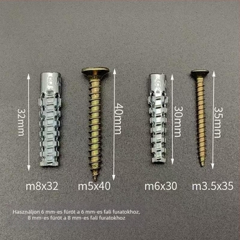 Expandálócső és csavar készlet, cink ötvözet, megerősített könnyű fém expandálócső, 6/8 mm téglához