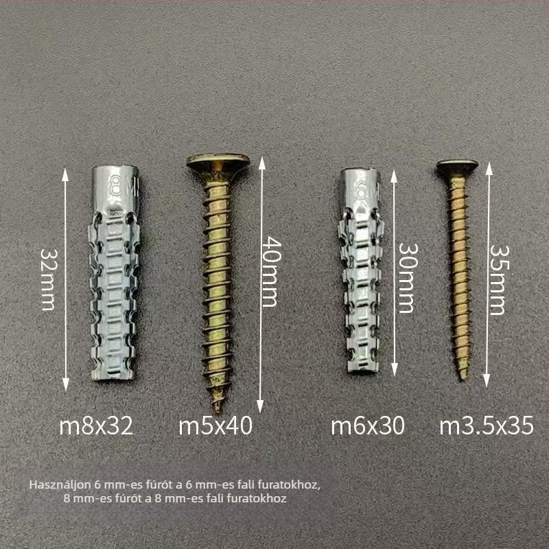 Expandálócső és csavar készlet, cink ötvözet, megerősített könnyű fém expandálócső, 6/8 mm téglához