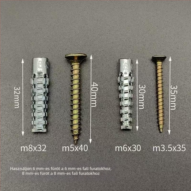 Expandálócső és csavar készlet, cink ötvözet, megerősített könnyű fém expandálócső, 6/8 mm téglához