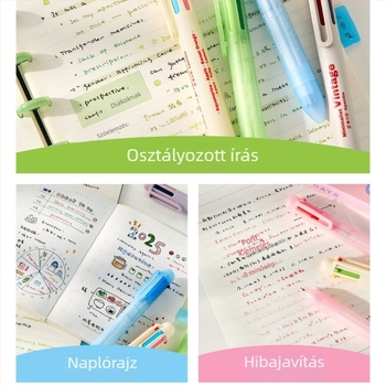 Hat színű gél toll nyomómechanikussal, több szín egyben, elegáns jegyzetelő toll