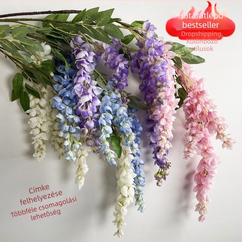 Mesterséges Wisteria óriás, hosszú ágakkal, selyemfüggő futó fotózáshoz és esküvői dekorációhoz