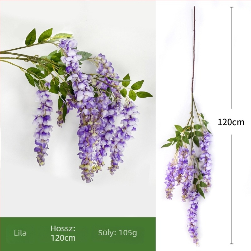 Mesterséges Wisteria óriás, hosszú ágakkal, selyemfüggő futó fotózáshoz és esküvői dekorációhoz