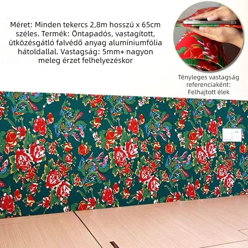 Öntapadós falikép észak-keleti népi stílusban, nagy virágos motívummal, vízálló és olajálló, ágy körüli faldekoráció.
