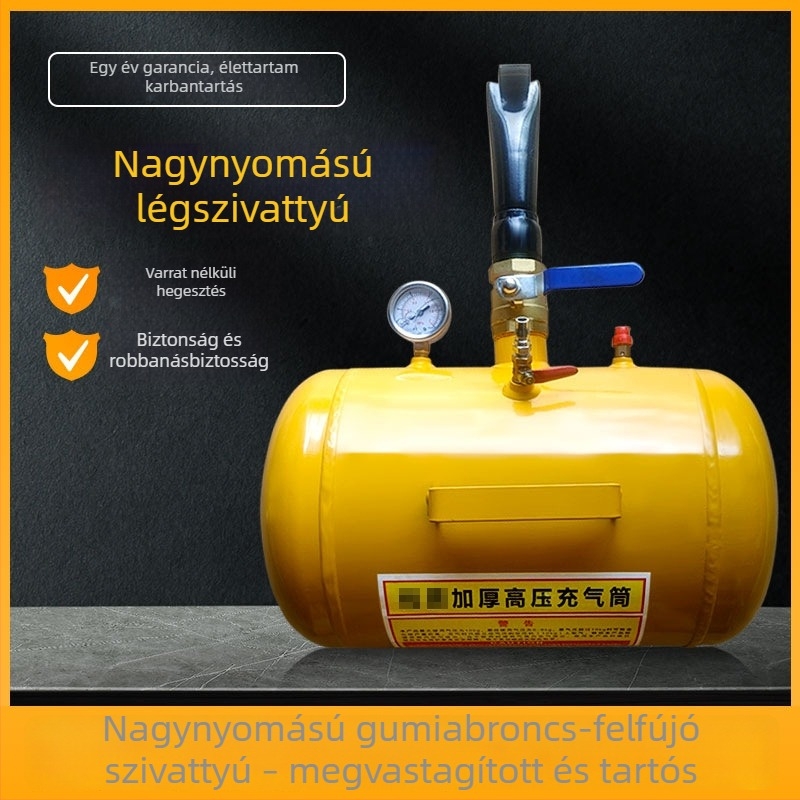 Magasnyomású gumiabroncs-infláló pumpa javítóeszközzel és vákuumos felfúvó eszközzel, hordozható